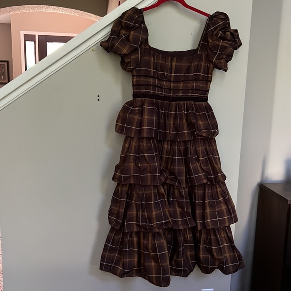 Antonio Melani Maisie Plaid Print Square Neck Puff Sleeve Ruffle Midi Dress - Picture 5 of 13